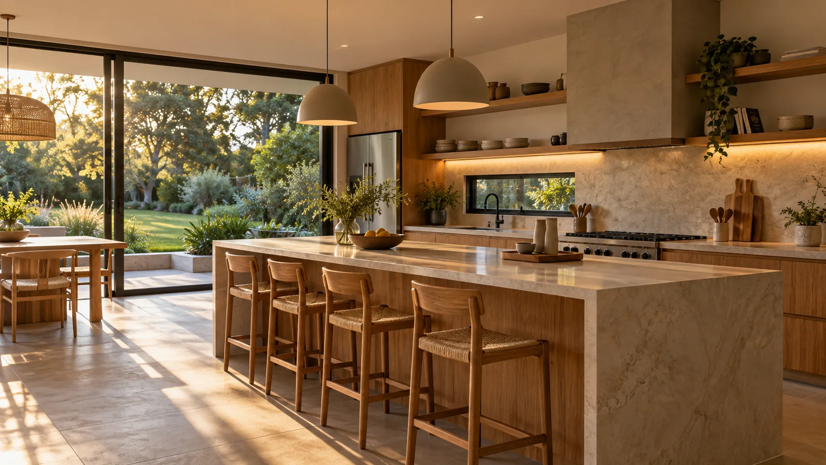 Imagen ilustrativa: Cocina remodelada con isla y vista al jardín